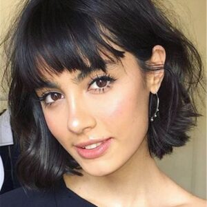 Short Bob Hairstyles Straight Human Hair With Bangs Capless Wigs 8 Inches