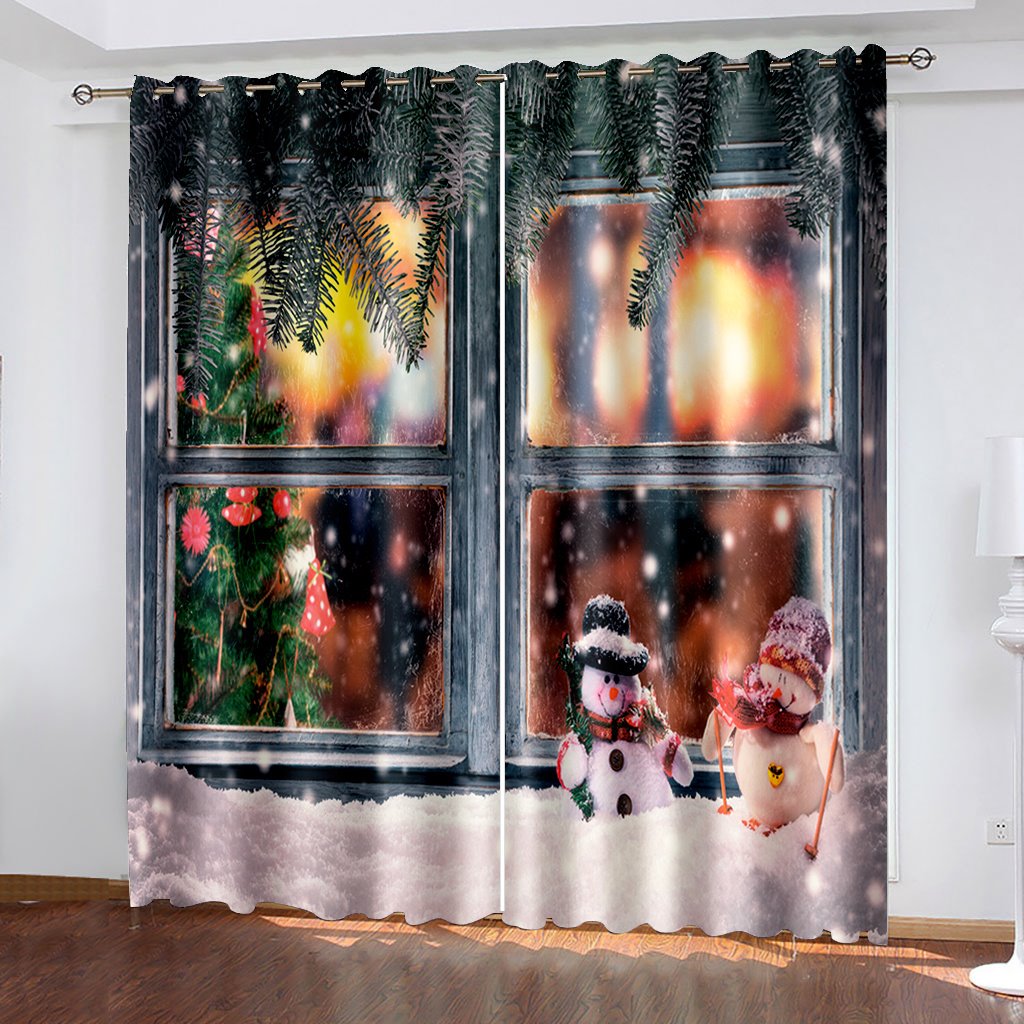 3D Blackout Curtains Christmas Fake Window Snowman Xmas Print Curtains for Living Room Bedroom Window Drapes 2 Panel Set - Image 8