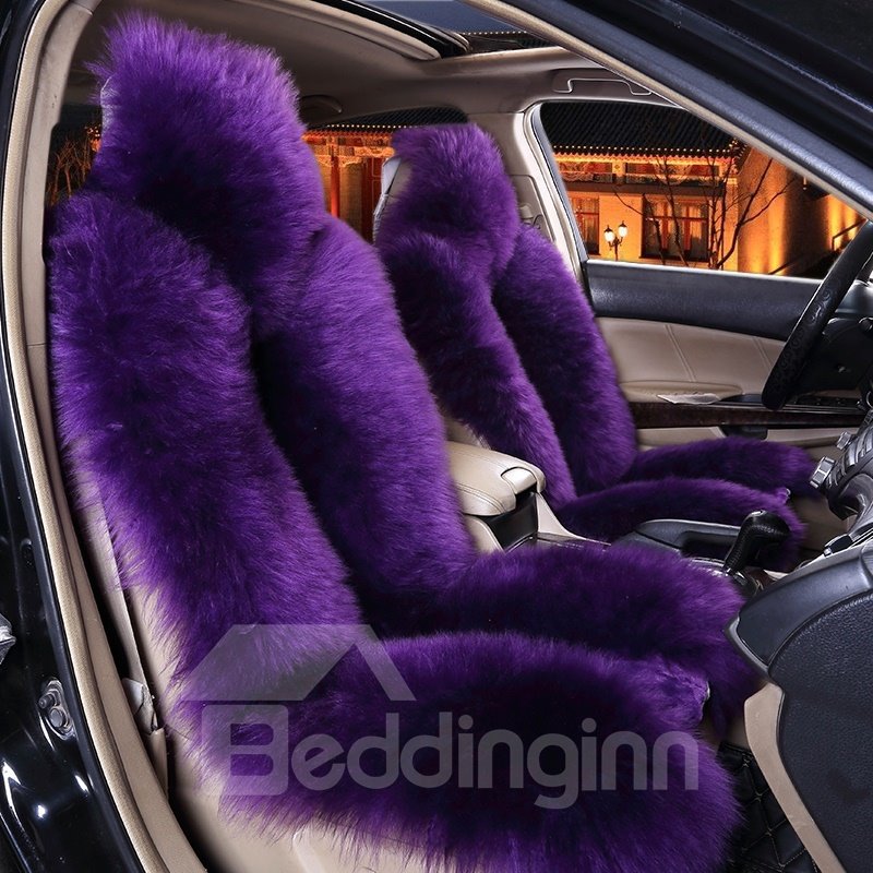 Purple Ultimate Warm Fluffy Material Winter Universal Car Seat Covers - Image 2