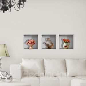 Pretty 3D Flower Vase and Wine Rack Pattern Wall Stickers