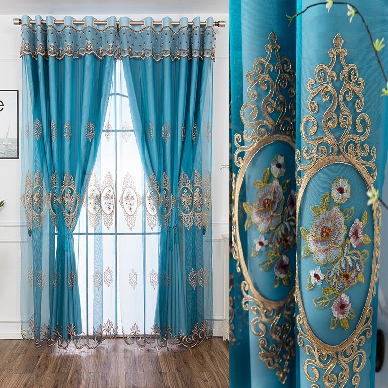 Floral Embroidery Blackout Curtain Sets Sheer and Lining Curtains Full Shading Double Curtains for Living Room Bedroom Decoration Ultraviolet-Proof - Image 25