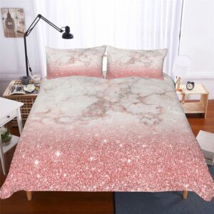 Pink 4 PCS Duvet Cover Set Stars and Marbling Reactive Printing Dry Cleaning Polyester Bedding Sets 2 Pillowcases 1 Duvet Cover 1 Flat Sheet