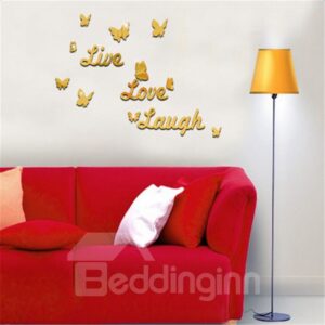Silver/Golden Live Love Laugh and Butterflies Acrylic Mirror Eco-friendly 3D Wall Stickers