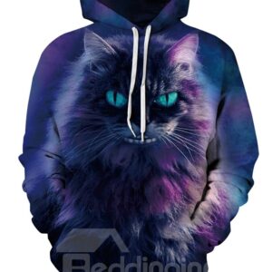 Long Sleeve Horror Cat Smile Galaxy Pattern 3D Painted Hoodie