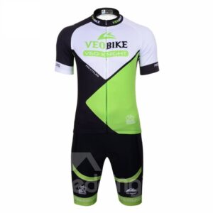 Green Color Block 3D Padded Pants Short Sleeve Men's Cycling Jersey
