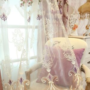 Floral Embroidery Sheer Curtains Pink Rose Noble and Elegant for Living Room Bedroom Decoration Custom 2 Panels Drapes Breathable Voile Drapes