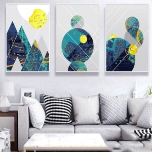 Abstract Mountain in Daytime Canvas Prints Wall Art Paintings Abstract Geometry Wall Artworks Pictures for Living Room Bedroom Decoration 3 Panels Home bathroom Wall decor posters