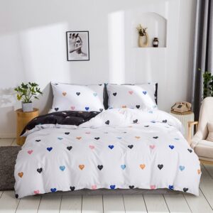 Colorful Heart Pattern Reactive Printing Duvet Cover Set Three-Piece Set Polyester Bedding Sets 2 Pillowcases 1 Duvet Cover