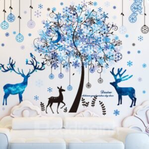 Creative European Style Blue Tree and Deer Pattern Decorative Wall Stickers