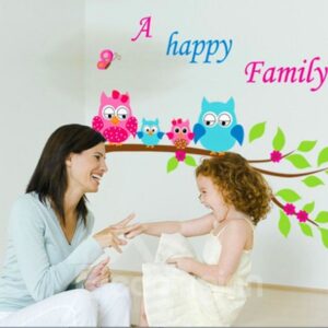 Amusing Happy Family Colorful Night Owls Print Wall Stickers