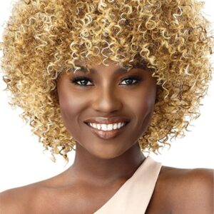 African American Blonde Afro Wig Kinky Curly Synthetic Hair Capless 16 Inches 130% Wigs