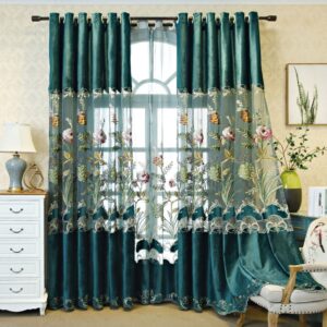 Green High-end Elegant Floral Sheer Curtains for Living Room Bedroom Decoration Custom 2 Panels Breathable Voile Drapes No Pilling No Fading No off-lining Polyester