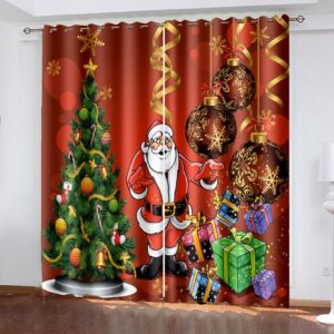 3D Blackout Curtains Christmas Red Santa Claus  Christmas Tree Christmas Bells Xmas Print Curtains for Living Room Bedroom Window Drapes 2 Panel Set