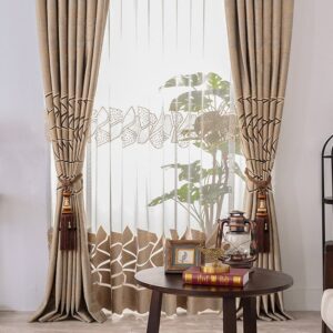 Voile Tulle Sheer Curtains Coffee for Living Room Bedroom Breathable Decoration Window Curtains Set of 2 Panels