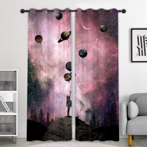 3D Printed Purple Universe Galaxy  Blackout Scenery Curtains Custom 2 Panels Drapes for Living Room Bedroom No Pilling No Fading No off-lining Polyester