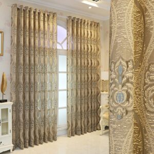 European High-end Gold Sheer Curtains for Living Room Bedroom Decoration Custom 2 Panels Breathable Voile Drapes No Pilling No Fading No off-lining Polyester