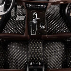 Luxurious Grid Pattern PU Leather Carpet Custom Fit Car Floor Mats Liners