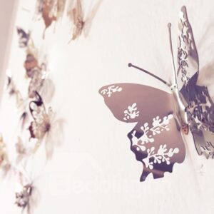 Silver Butterflies Stainless Steel Mirror Waterproof and Eco-friendly 9 Pieces 3D Wall Stickers