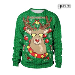 Ugly Christmas 3D Print Reindeer Women Men's Hoodie Creative Unisex Round Neck Pullover Hoodies Casual Loose Long Sleeve Sweatshirt Sportswear