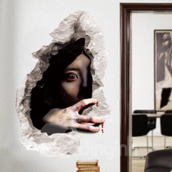 Halloween Decorative Bloodshot Eyes Female Ghost Pattern 3D Wall Stickers