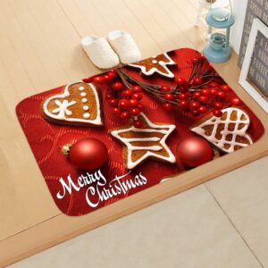 Merry Christmas Pattern Red Bath Mat Skid Resistance Rectangle