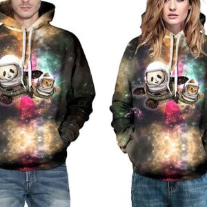Super Long Sleeve Panda and Cat in Galaxy Pattern 3D Painted Hoodie