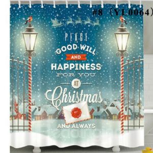 Christmas Pattern Polyester Waterproof Antibacterial Eco-friendly Shower Curtain