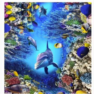 3D Dolphin Sea World Floor Murals Non Slip&Water Proof Floor Decals Home Bedroom Decor