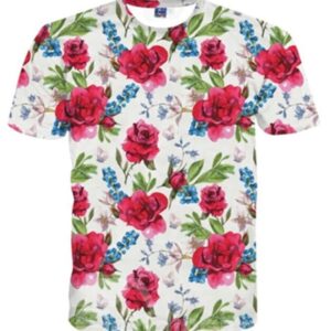 Stylish Round Neck Red Flowers Pattern 3D Painted T-Shirt
