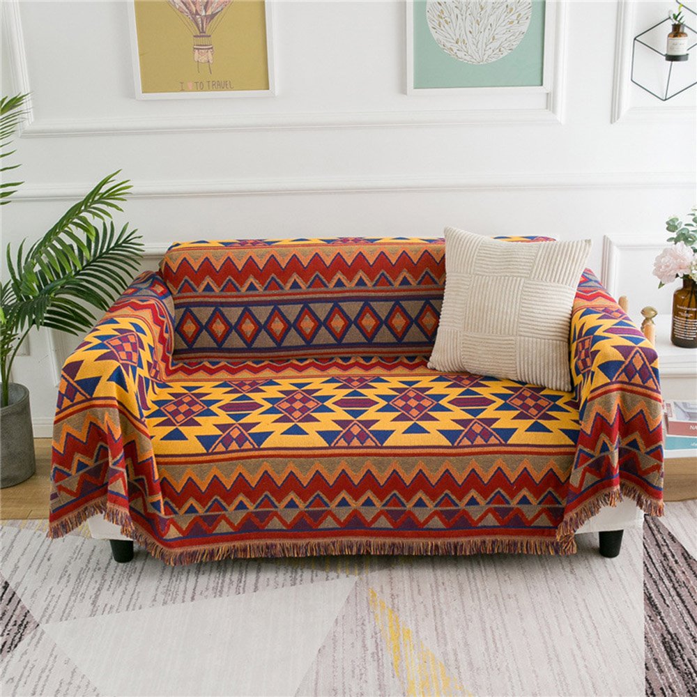 Boho Sofa Couch Throw Blanket Slipcover Bed Recliner Chair Throws Sofa Cover Colorful Chenille Woven Bohemian Decor Large/Oversized - Image 7