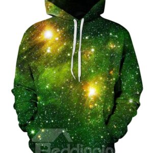Cool Long Sleeve Green Galaxy Pattern 3D Painted Hoodie