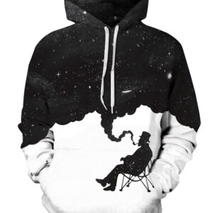 Long Sleeve Black and White Printed Gentleman Pattern 3D Painted Hoodie