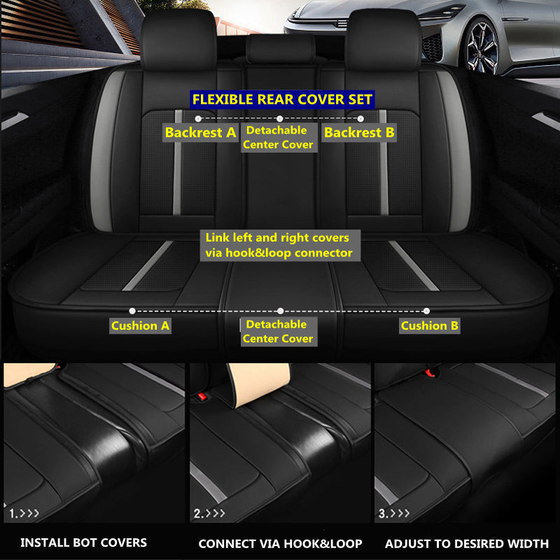 Sport Theme Car Seat Cover for 5-Seater Sedan SUV, Universal Fit Microfiber Leather Full Set Cushion Covers - Image 4