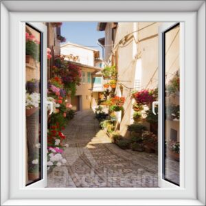 Vivid House and Flower Window Scenery Design Decorative 3D Wall Stickers