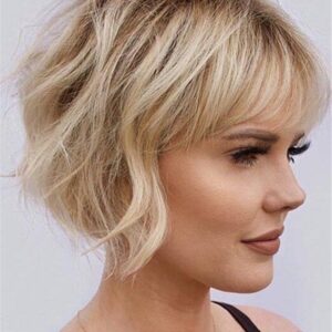 Summer Haircut Women's Layered Wavy Human Hair With Bangs Capless 12 Inches 120% Wigs