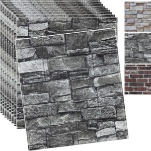 20PCS 3D Wall Panels Peel and Stick 3D Brick Wallpaper Peel and Stick Faux Stone Wall Panel Foam Brick Self-Adhesive Wallpaper (Black 20pcs)