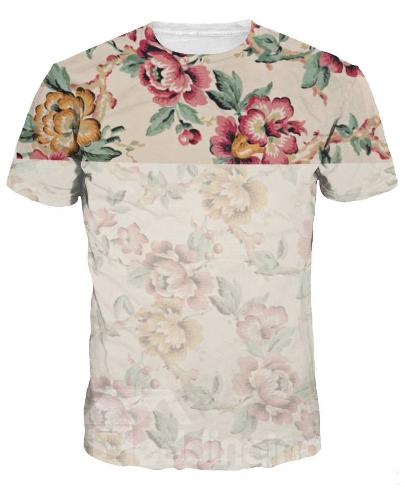 Cute Round Neck Special Flowers Pattern 3D Painted T-Shirt