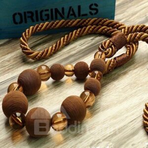 Decorative Polyester String Weave Beautiful Round Balls Korean Style 2 Pieces Curtain Tie Backs