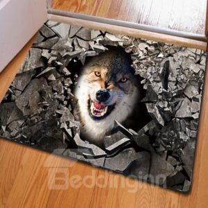 Fancy Rectangle Broken Stone and Wolf Pattern Non Slip Decorative Doormat