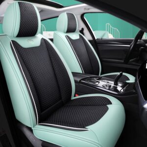 Cool and Hard-wearing Exclusive 5 Seater Universal Fit Seat Covers for Summer Combination of Durable Leather and Breathable Linen Material Compatible with Airbags Universal Fit Interior Accessories for Auto Truck Van SUV