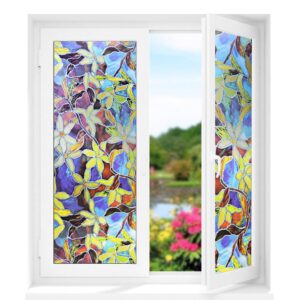 Modern Multicolored Floral Pattern Window Film Static Sticker No-glue Adiabatic Decorative Privacy