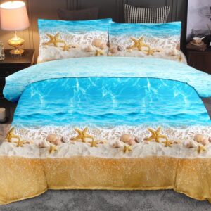 Blue Sea Beach and Starfish Soft 3-Piece Duvet Cover Set with 2 Pillowcases