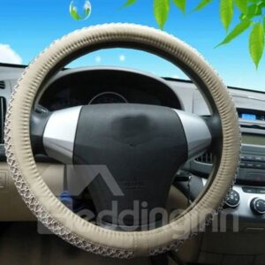 Durable Massiness PVC Leather And Ice Silk Material Mixing Classic Business Design Car Steering Wheel Cover Suitable for Most Round Steering Wheels