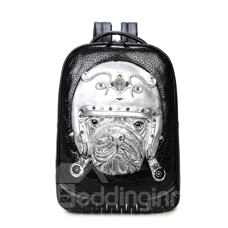 3D French Bulldog Studded College Durable Backpack PU Leather Shoulder Bag - Image 3