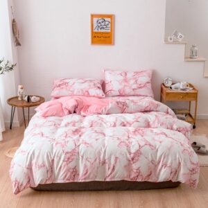 Pink Marble Duvet Cover Set Machine Wash Three-Piece Set Reactive Printing Polyester Bedding Sets