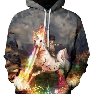 Cute Long Sleeve Unicorn and Cat Fire Running Pattern 3D Painted Hoodie
