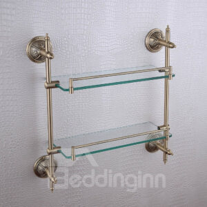 Double Layer Glass Bracket Brass Golden Finish
