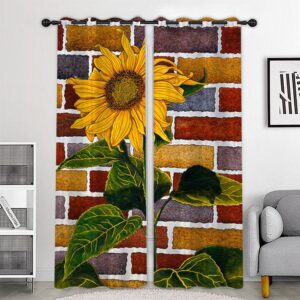 Creative 3D Printed Blackout Curtains Sunflower Wall Pattern 2 Panels Drapes for Living Room Bedroom Decoration No Pilling No Fading No off-lining Polyester