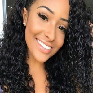 Curly Women Lace Front Cap Human Hair 130% 18 Inches Wigs Heat Resistant Natural Looking Daily Party Wigs Cosplay Wigs with Natural Bangs with Free Wig Cap