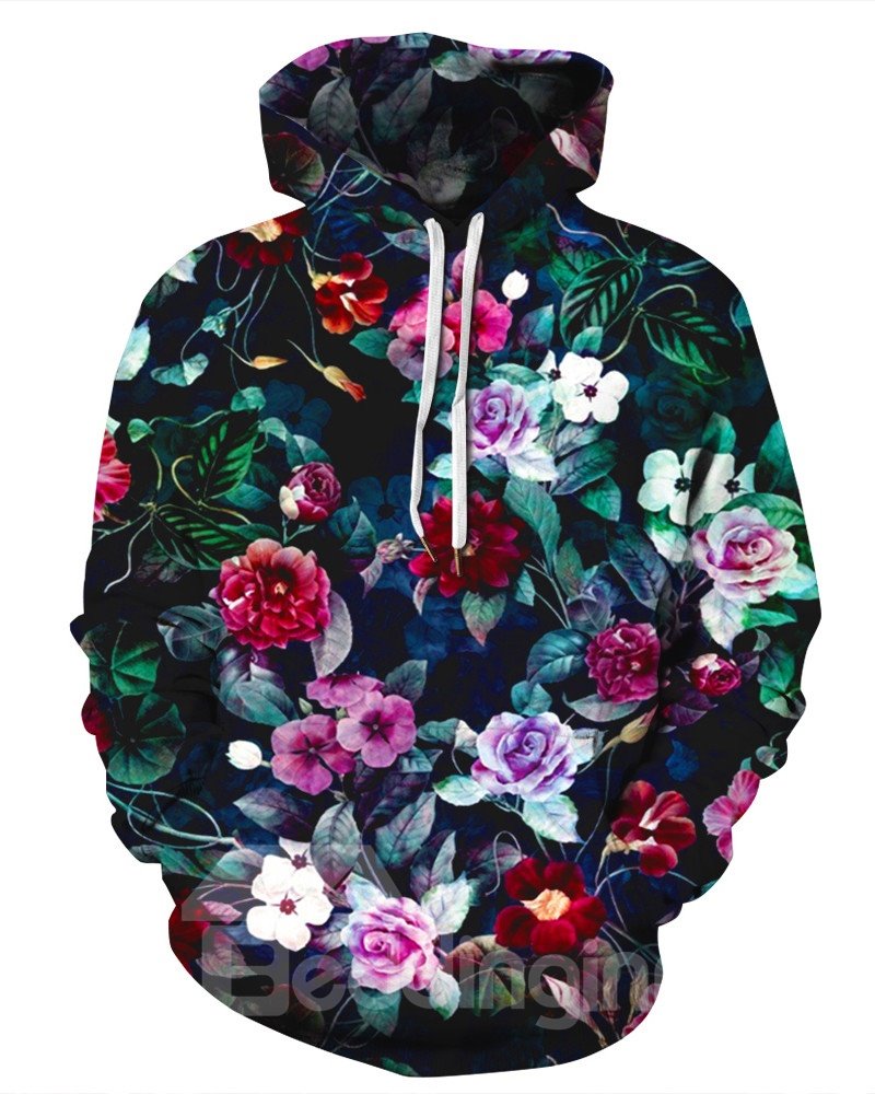 Flowers Loose Model Pullover Lightweight Unisex 3D Painted Hoodie - Image 4